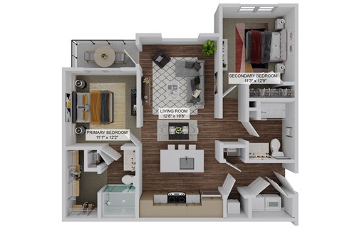 Floor plan for 2 beds, 2 baths, 1079 sqft